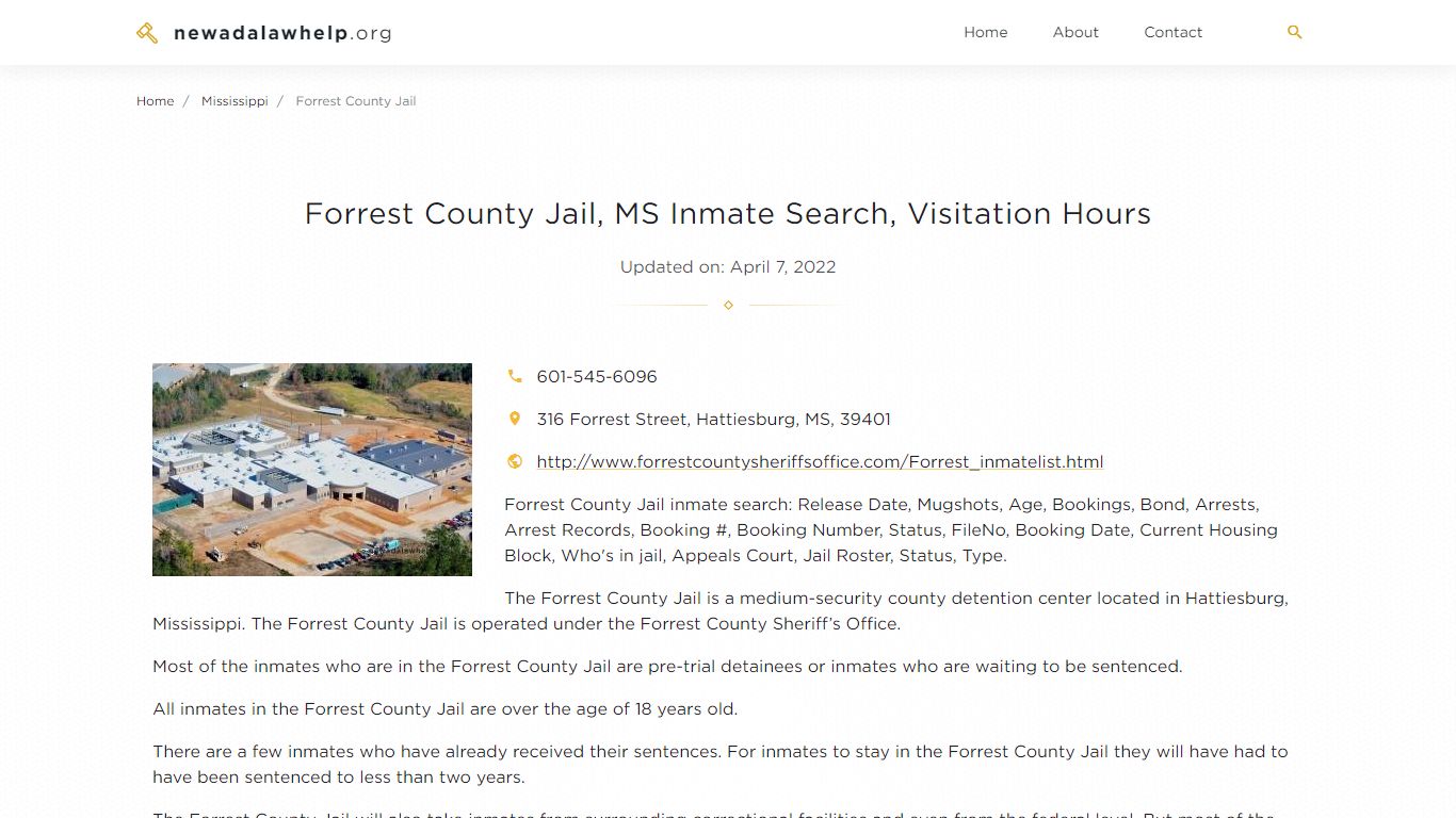 Forrest County Jail, MS Inmate Search, Visitation Hours